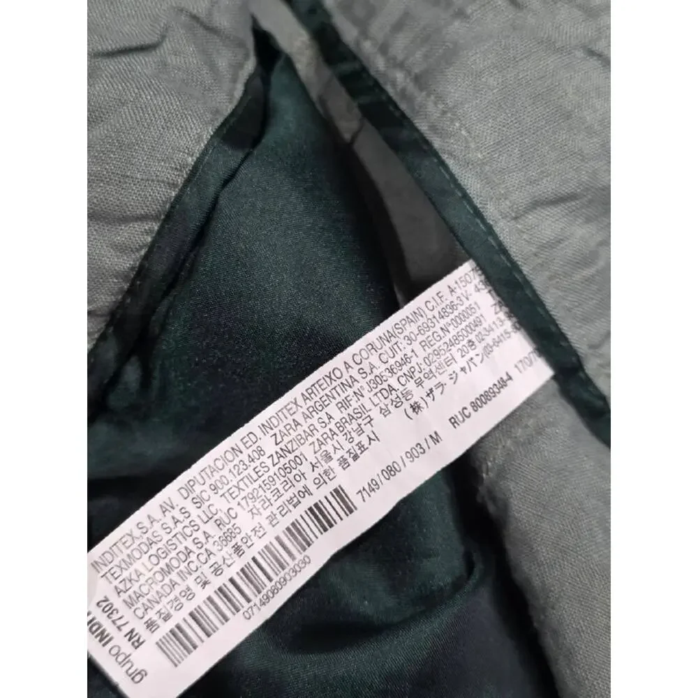 Zara Olive 100% linen Green Y2K Wrap wide leg crop Pants Medium A004758